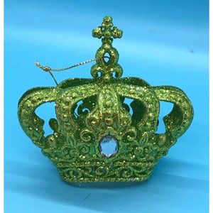 Green / Gold Glitter Irish Christmas Crown Ornament.